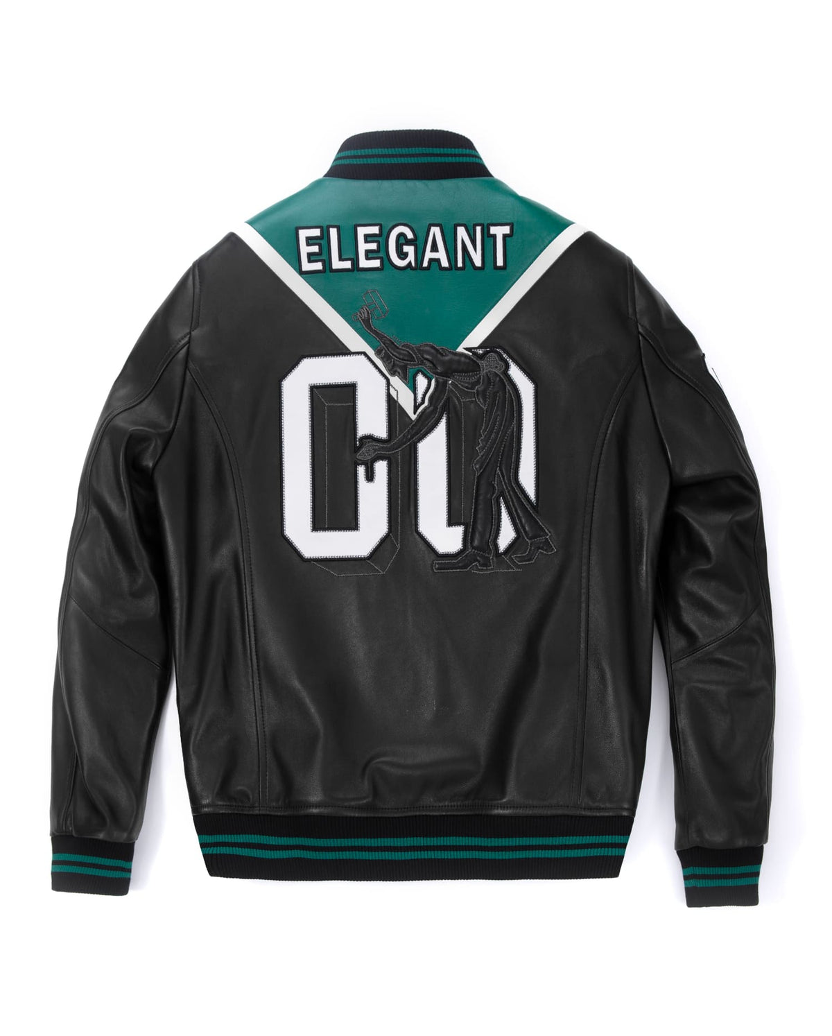 Lambskin Color Splicing Pattern Patched Leather Bomber Jacket