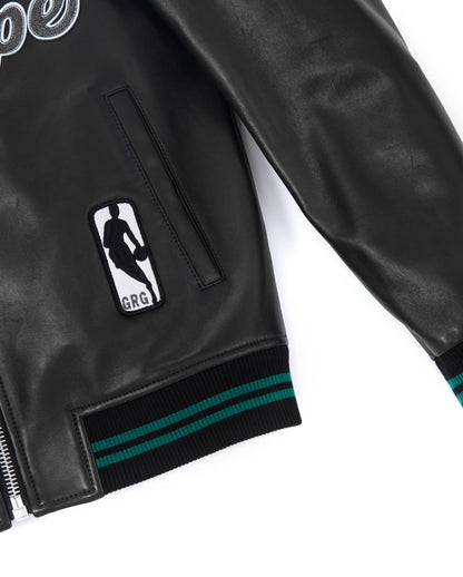Lambskin Color Splicing Pattern Patched Leather Bomber Jacket