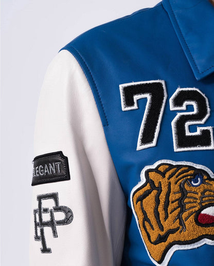 Lambskin Embroidery Pattern Patched Leather Letterman Varsity Bomber Jacket