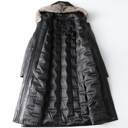 Luxury Sheepskin Leather Suede Coat Duck Down Lingning Mink Fur Hoody
