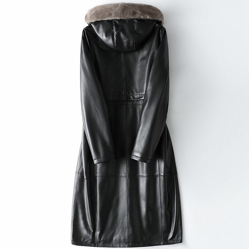 Luxury Sheepskin Leather Suede Coat Duck Down Lingning Mink Fur Hoody