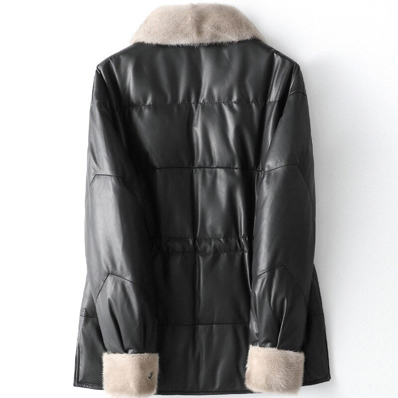 New Medium Long Leather Down Winter Mink Wool Collar
