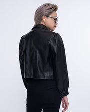Black One Button Cropped Leather Jacket