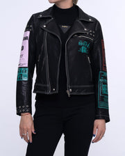 Black Patch Distressed Punk Leather Jacket