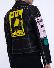 Black Patch Distressed Punk Leather Jacket