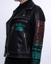 Black Patch Distressed Punk Leather Jacket