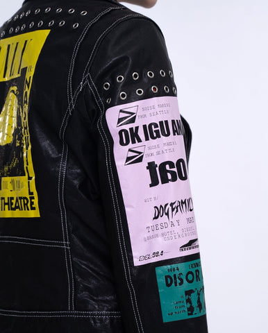 Black Patch Distressed Punk Leather Jacket