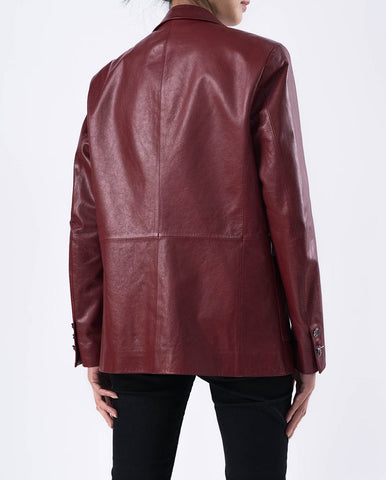 Red Pattern Patched Two Button Goatskin Leather Blazer Coat