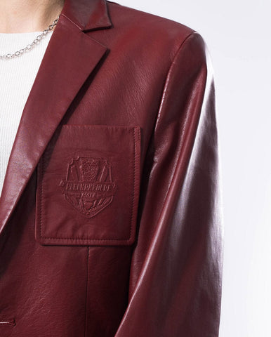 Red Pattern Patched Two Button Goatskin Leather Blazer Coat