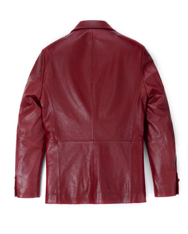 Red Pattern Patched Two Button Goatskin Leather Blazer Coat