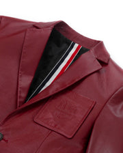 Red Pattern Patched Two Button Goatskin Leather Blazer Coat