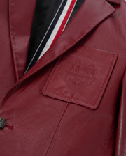 Red Pattern Patched Two Button Goatskin Leather Blazer Coat