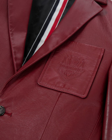 Red Pattern Patched Two Button Goatskin Leather Blazer Coat