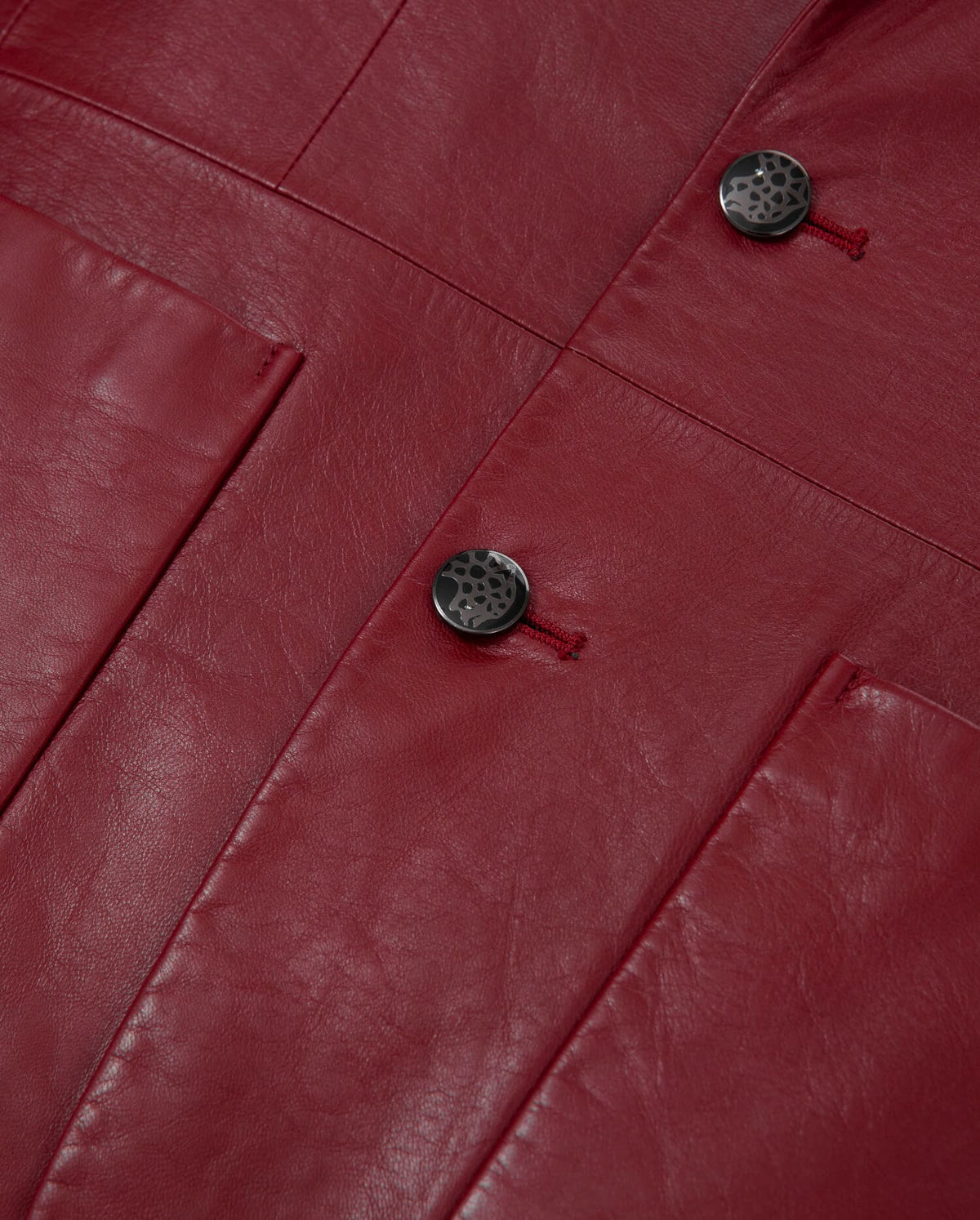 Red Pattern Patched Two Button Goatskin Leather Blazer Coat