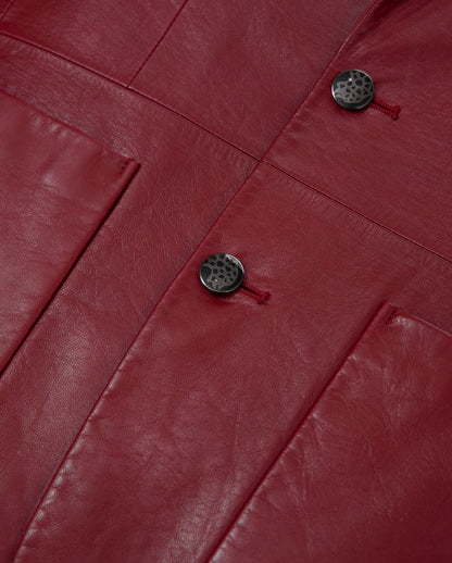 Red Pattern Patched Two Button Goatskin Leather Blazer Coat