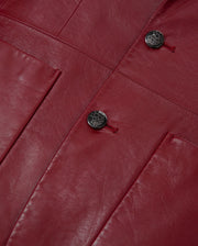 Red Pattern Patched Two Button Goatskin Leather Blazer Coat