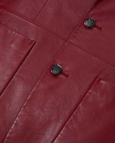 Red Pattern Patched Two Button Goatskin Leather Blazer Coat