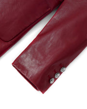 Red Pattern Patched Two Button Goatskin Leather Blazer Coat