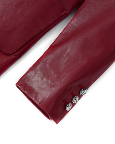 Red Pattern Patched Two Button Goatskin Leather Blazer Coat