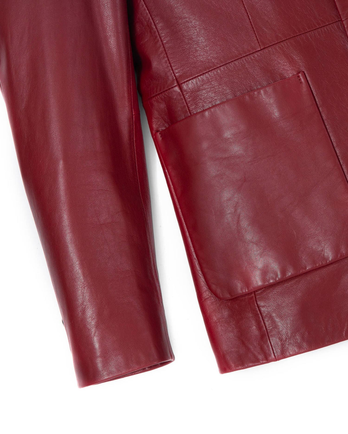 Red Pattern Patched Two Button Goatskin Leather Blazer Coat