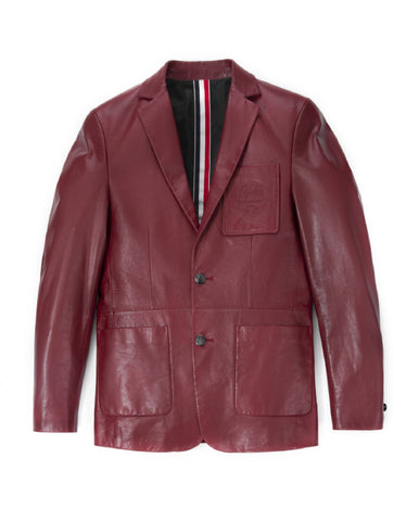 Red Pattern Patched Two Button Goatskin Leather Blazer Coat