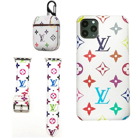 WHITE LV MONOGRAM INSPIRED IPHONE, AIRPOD & WATCH BAND
