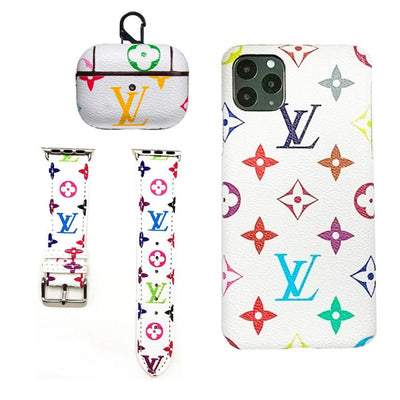 WHITE LV MONOGRAM INSPIRED IPHONE, AIRPOD PRO & WATCH BAND