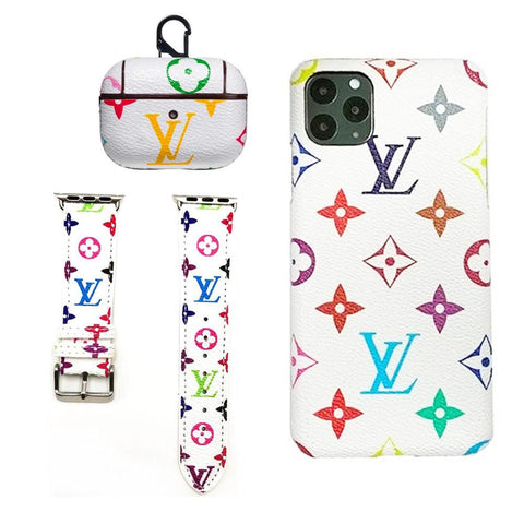 WHITE LV MONOGRAM INSPIRED IPHONE, AIRPOD PRO & WATCH BAND