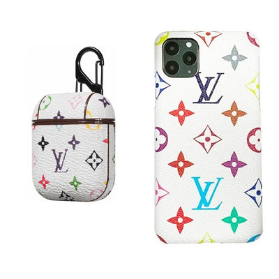 WHITE LV CLASSIC DAMIER EBENE INSPIRED IPHONE & AIRPOD 1/2 CASE (BUNDLE)