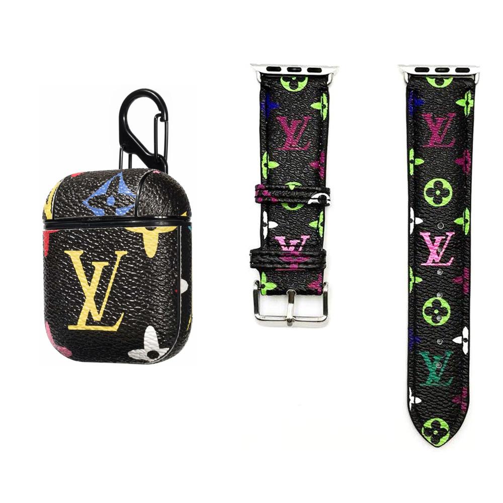 BLACK LV CLASSIC MONOGRAM INSPIRED AIRPODS 1/2 & WATCH BAND