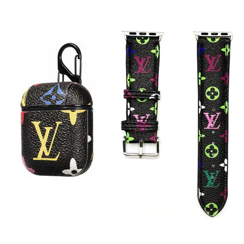 BLACK LV CLASSIC MONOGRAM INSPIRED AIRPODS 1/2 & WATCH BAND