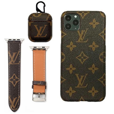 BROWN LV DAMIER EBENE INSPIRED IPHONE, AIRPOD 1/2 & WATCH BAN