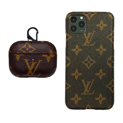 BROWN LV CLASSIC DAMIER EBENE INSPIRED IPHONE & AIRPOD PRO CASE (BUNDLE)