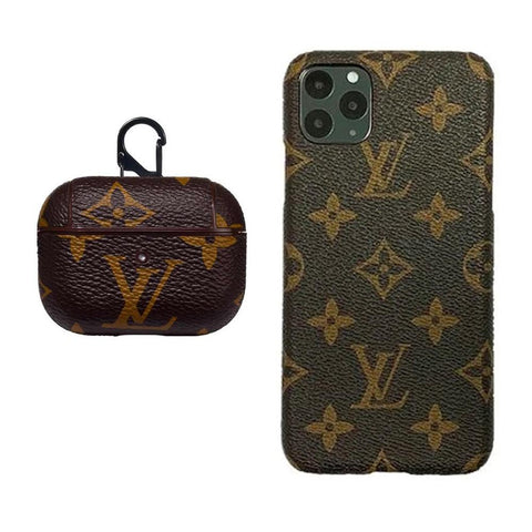 BROWN LV CLASSIC DAMIER EBENE INSPIRED IPHONE & AIRPOD PRO CASE (BUNDLE)