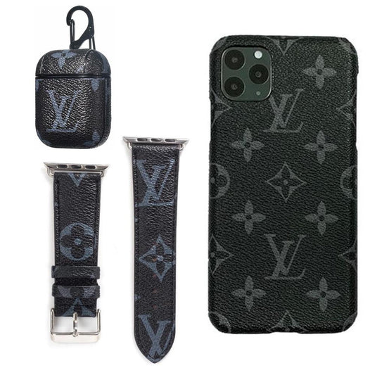 BLACK LV MONOGRAM INSPIRED IPHONE, AIRPOD 1/2 & WATCH BAND