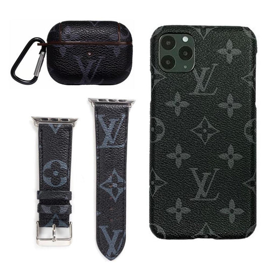 BLACK LV MONOGRAM INSPIRED IPHONE, AIRPOD PRO CASE & WATCH BAND