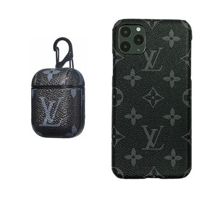 BLACK LV MONOGRAM INSPIRED IPHONE & AIRPOD 1/2 CASE
