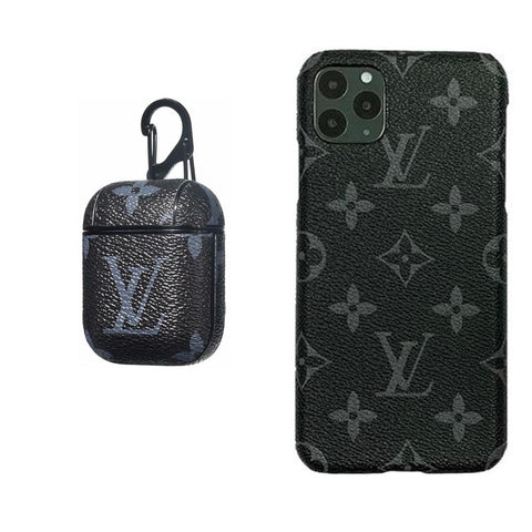 BLACK LV MONOGRAM INSPIRED IPHONE & AIRPOD 1/2 CASE