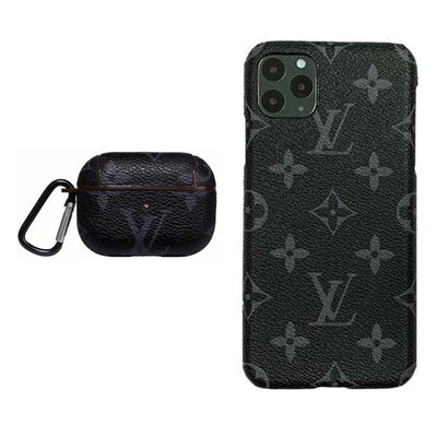 BLACK LV MONOGRAM INSPIRED IPHONE & AIRPOD PRO CASE