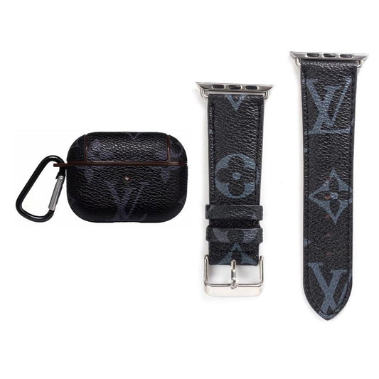 BLACK LV MONOGRAM INSPIRED AIRPODS PRO & WATCH BAND
