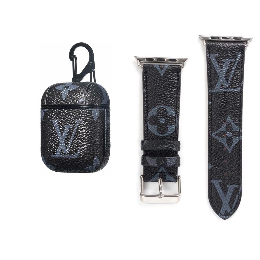 BLACK LV CLASSIC MONOGRAM INSPIRED AIRPODS 1/2 & WATCH BAND