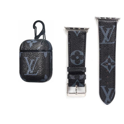 BLACK LV CLASSIC MONOGRAM INSPIRED AIRPODS 1/2 & WATCH BAND