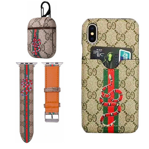 BROWN GG INSPIRED IPHONE CASE, AIRPOD 1/2 & WATCH BAND
