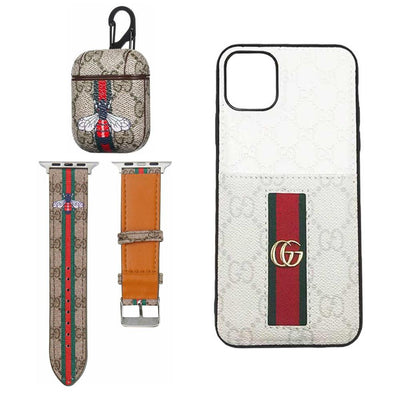 WHITE GG INSPIRED IPHONE CASE, AIRPOD 1/2 & WATCH BAND