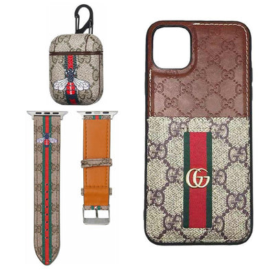 BROWN GG INSPIRED IPHONE CASE, AIRPOD 1/2 & WATCH BAND