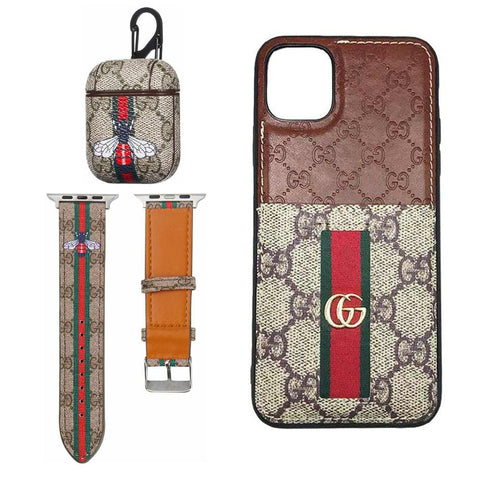 BROWN GG INSPIRED IPHONE CASE, AIRPOD 1/2 & WATCH BAND