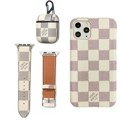 WHITE LV DAMIER EBENE INSPIRED IPHONE, AIRPOD & WATCH BAND