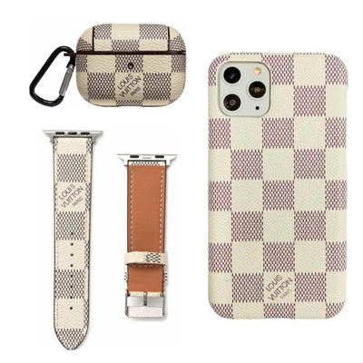 WHITE LV DAMIER EBENE INSPIRED IPHONE, AIRPOD PRO & WATCH BAND