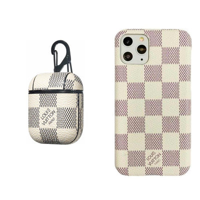 WHITE LV DAMIER EBENE INSPIRED IPHONE & AIRPOD CASE