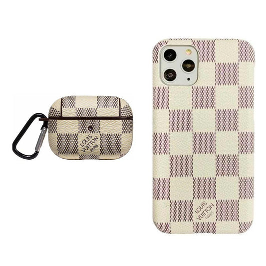 WHITE LV DAMIER EBENE INSPIRED IPHONE & AIRPOD PRO CASE